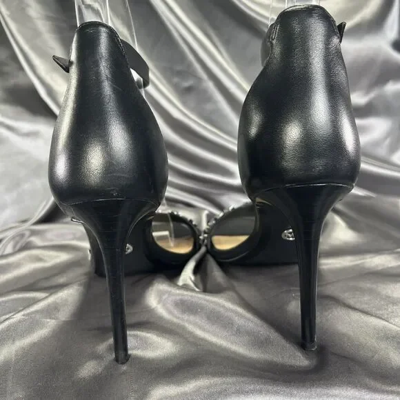 Michael Kors Valencia Studded Stiletto Heels Women's 5.5 Black Silver Worn 2x - Picture 8 of 16